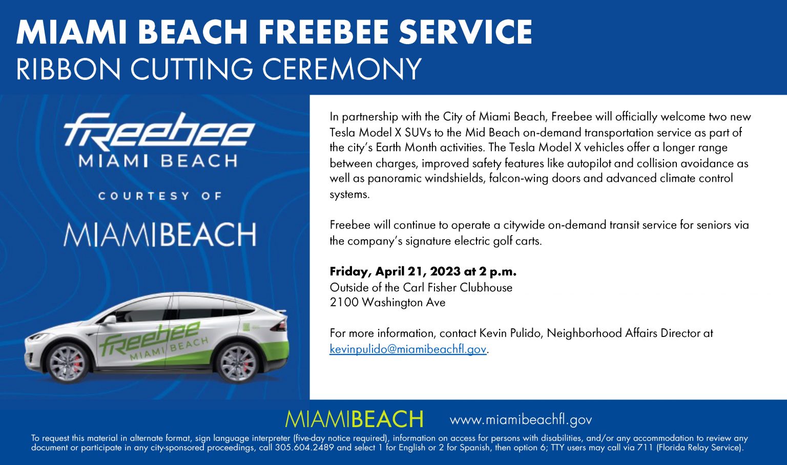 Miami Beach Freebee Service Tesla Model X SUVs City of Miami