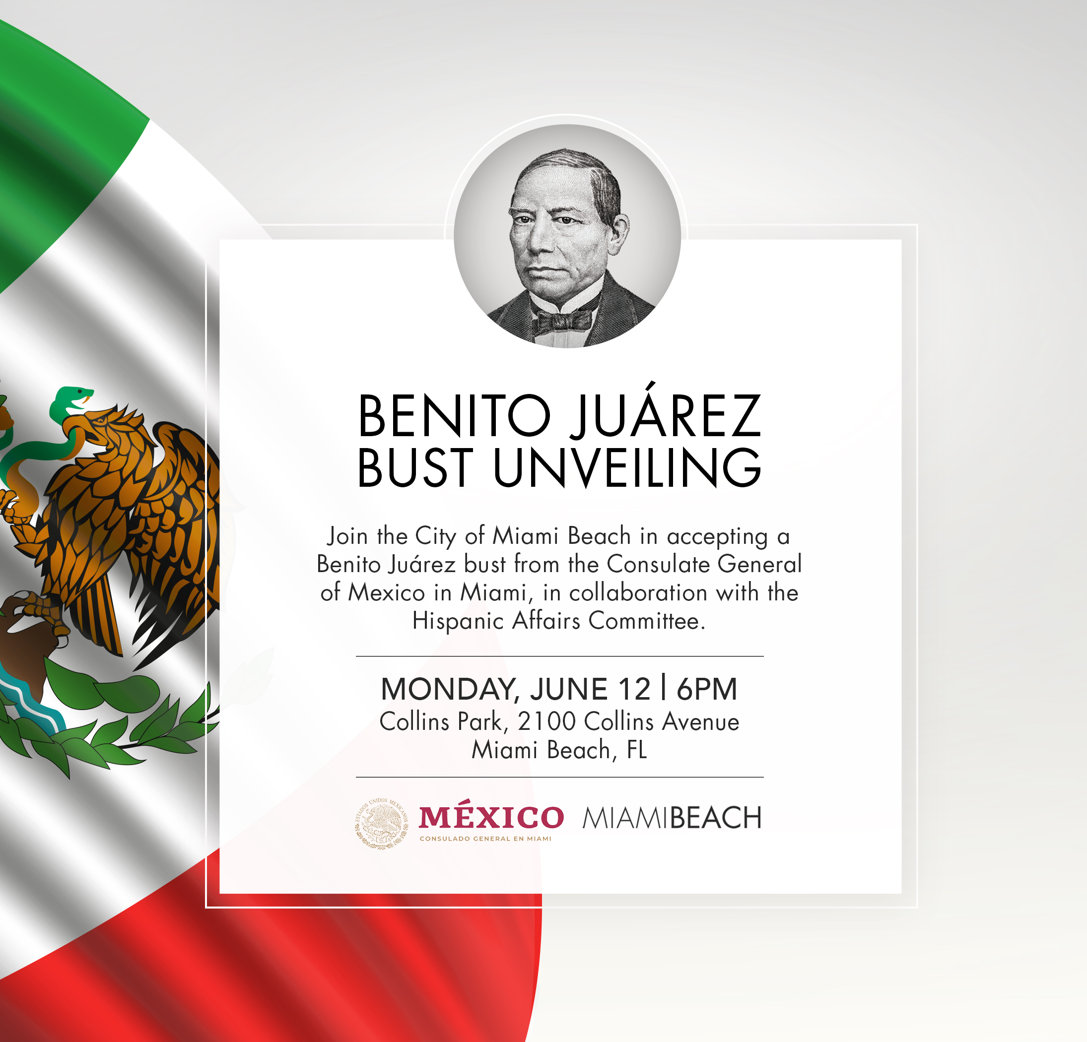 Benito Juárez Bust Unveiling Invitation