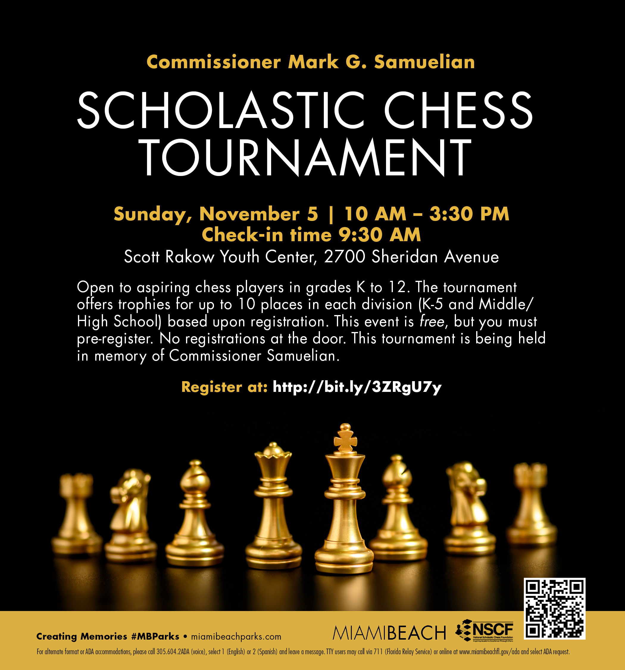 Scholastic and Open Chess Tournament, Calendar