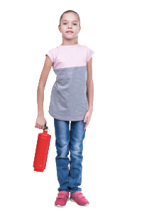 girl holding fire extinguisher
