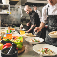 Restaurant kitchen workers