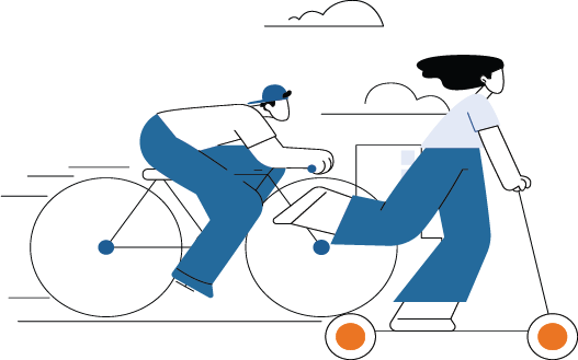 illustration of person riding a scooter and a bicycle