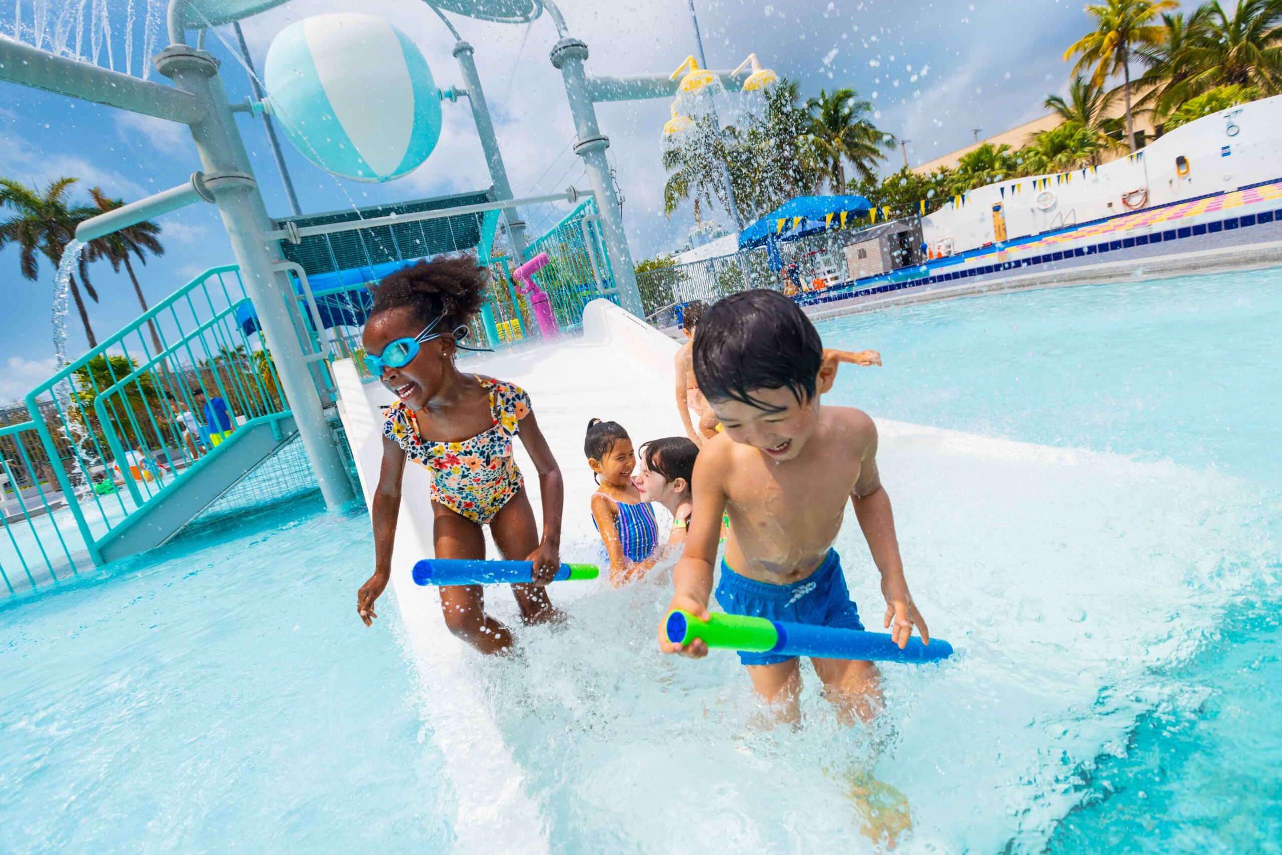 kids on water slide