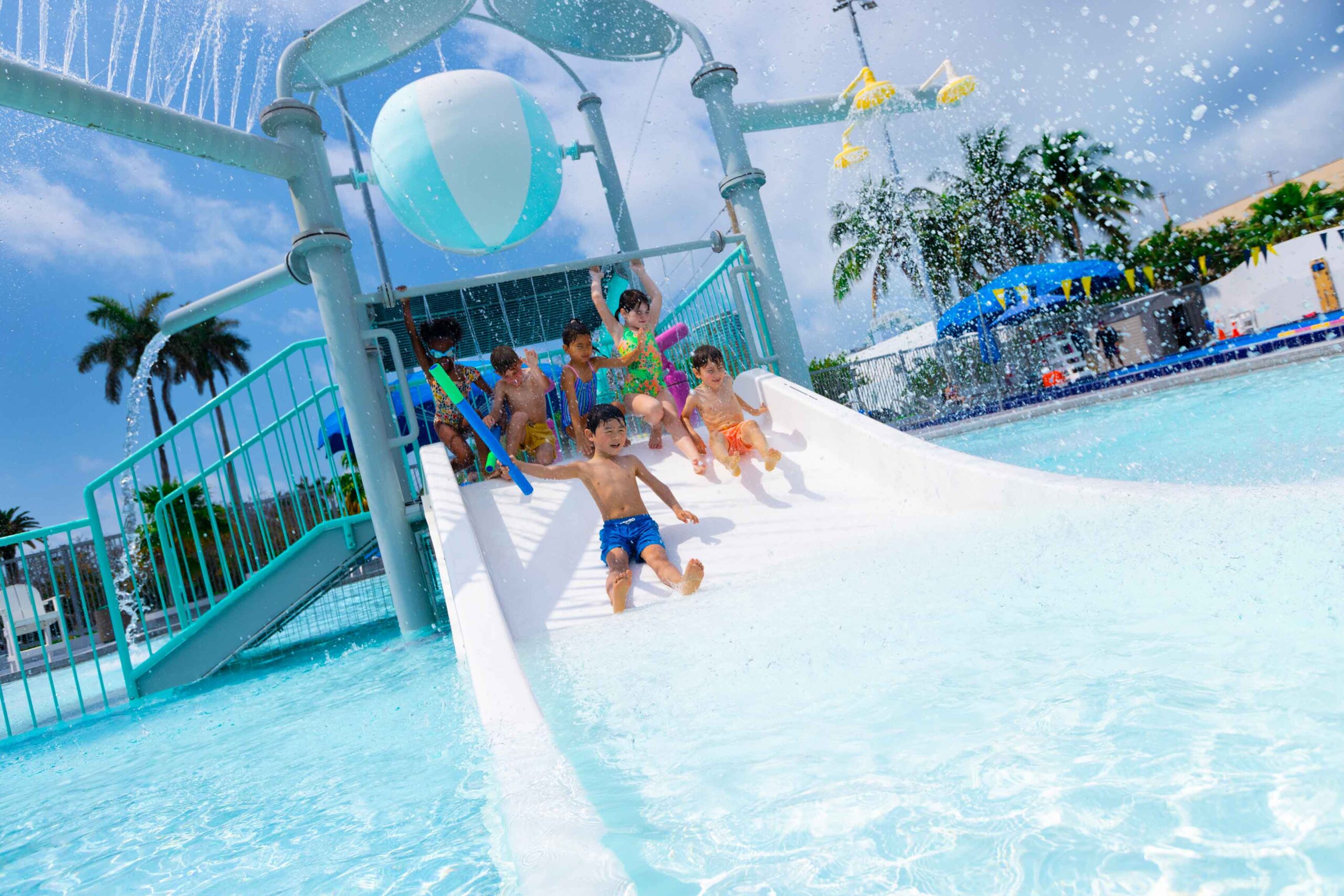 kids on water slide