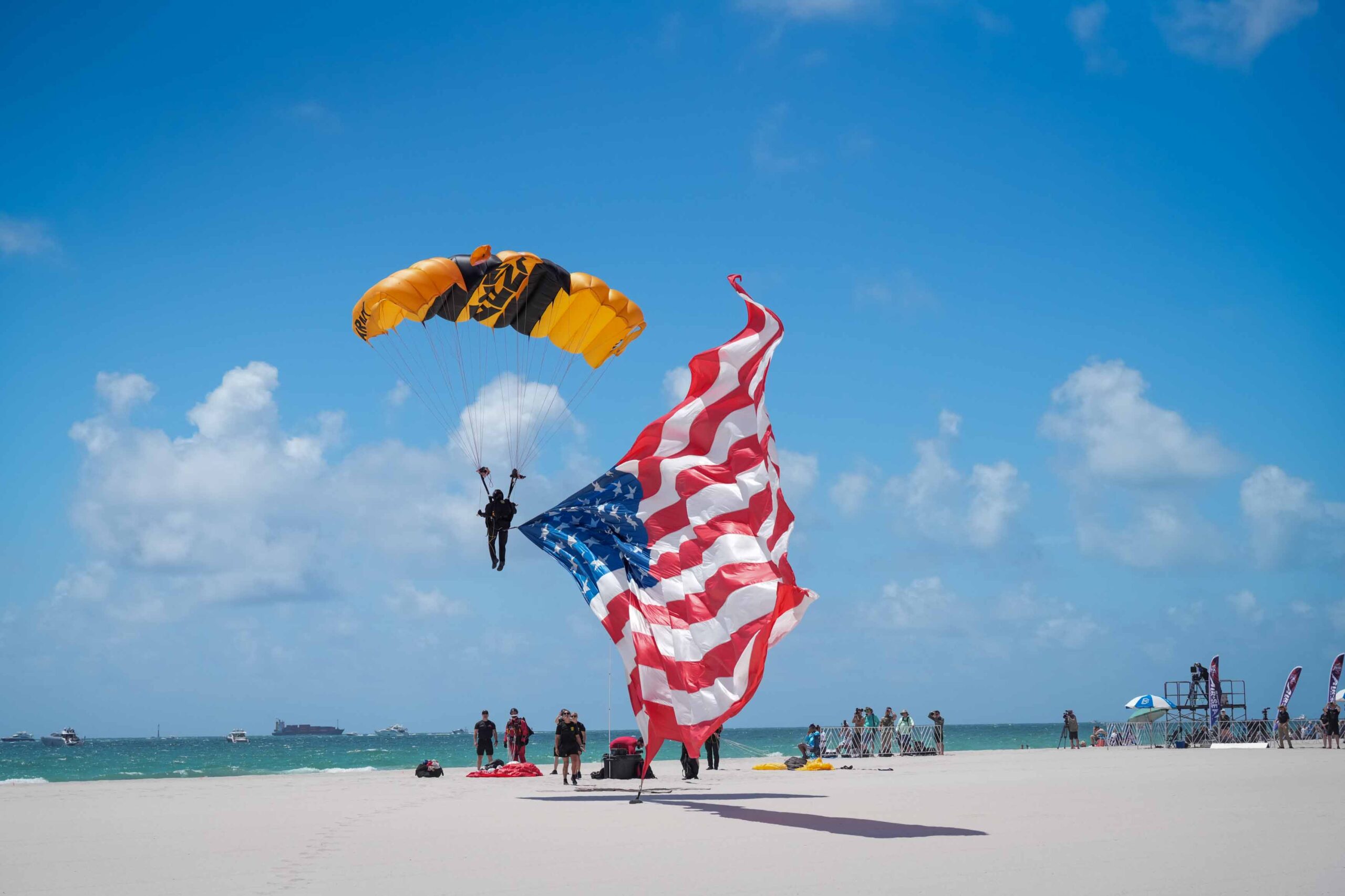 paraglider with american flag attached
