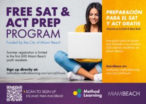 Miami Beach Method Learning, free SAT & ACT prep program flyer