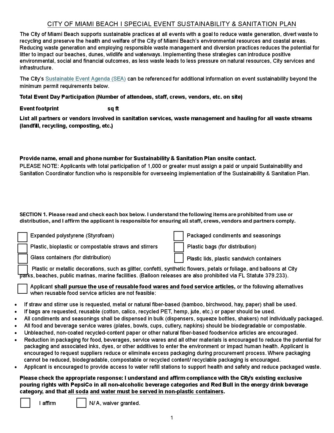 Special Event Sustainability and Sanitation Plan Template Sustainability & Sanitation Plan Form