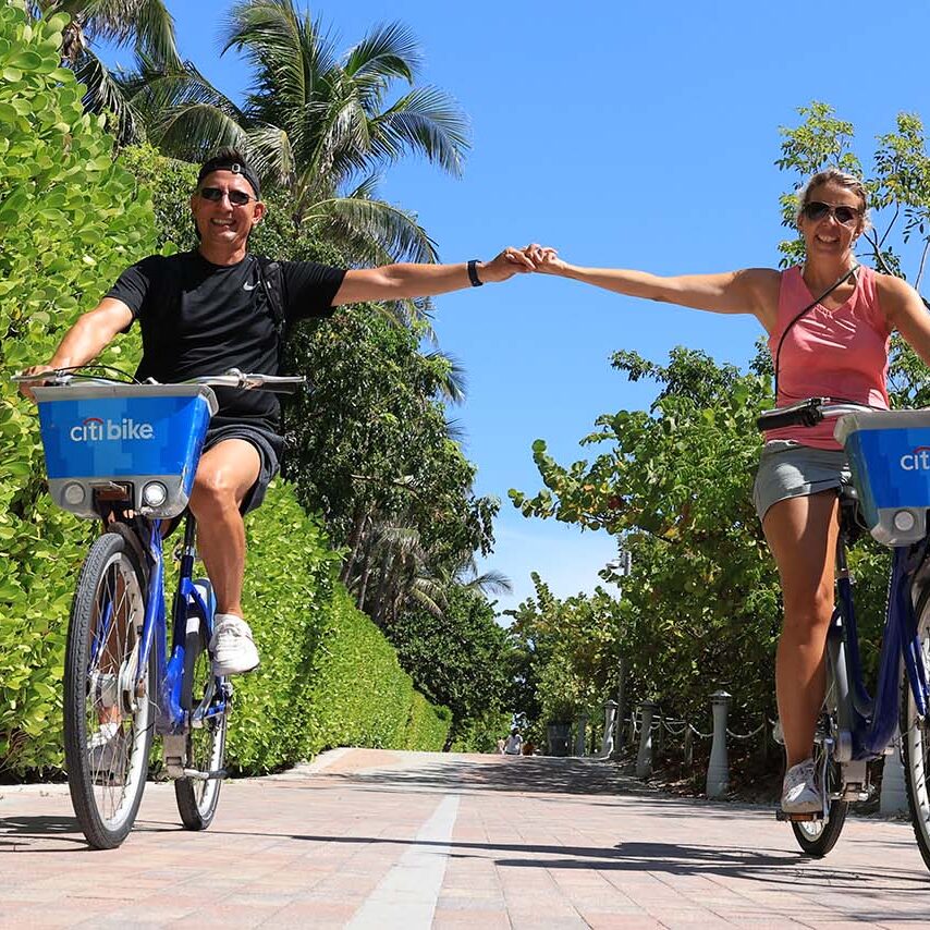 couple riding bikes