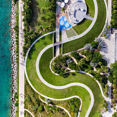 aerial view of southpoint park beachwalk