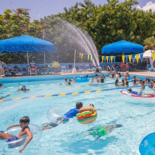 Flamingo Pool with people swimming