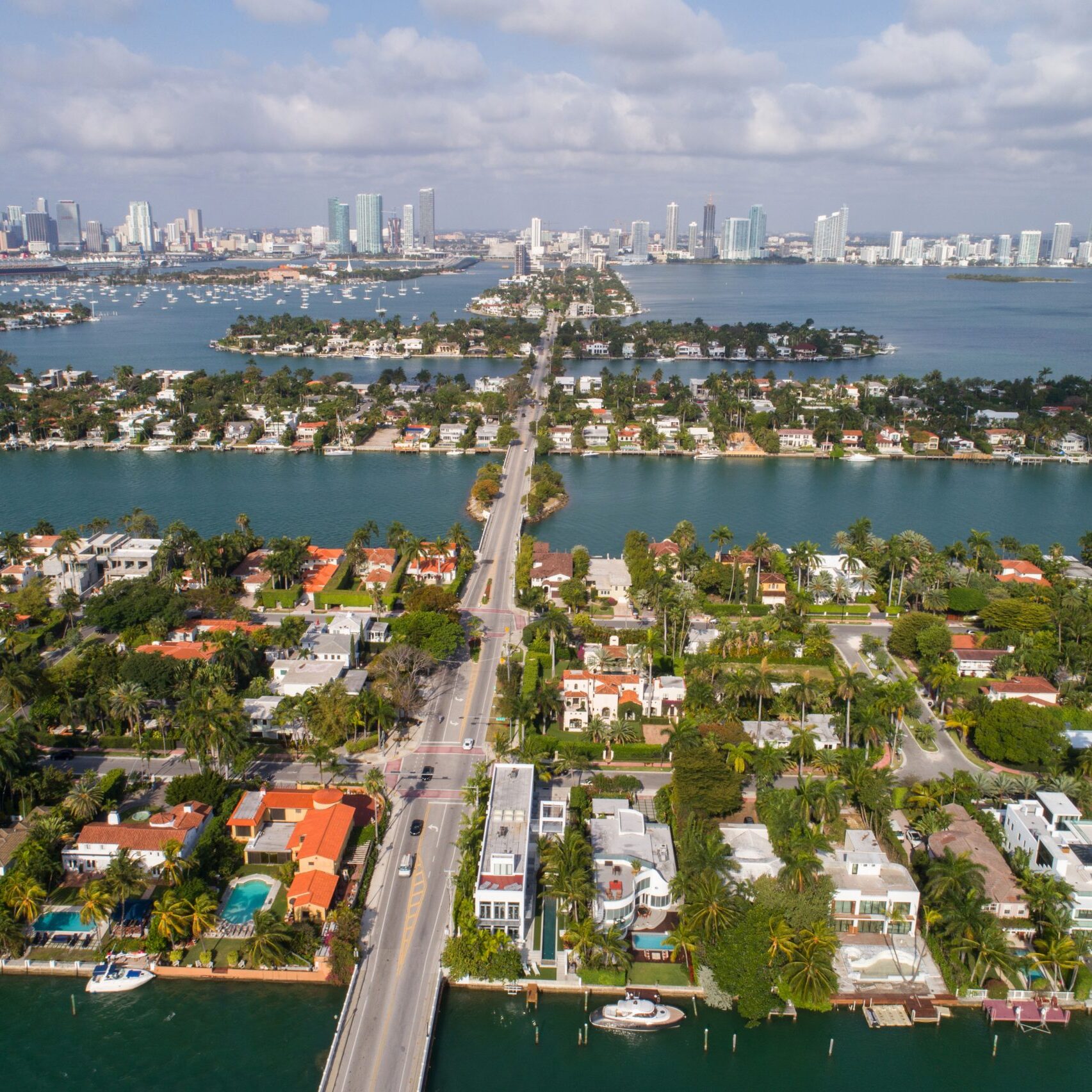 Aerial drone photo of the Venetian Islands Miami Beach FL