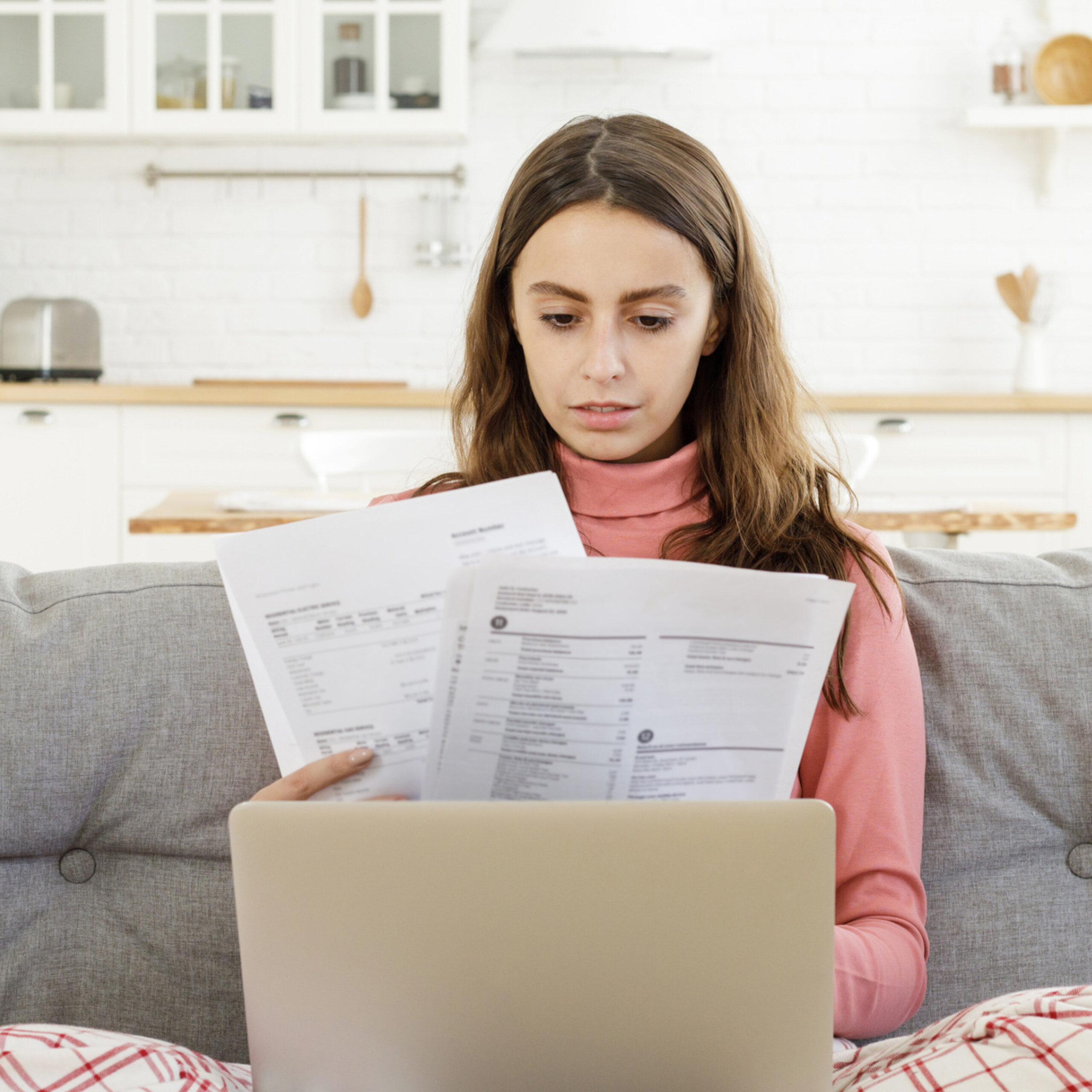 Woman looking at documents